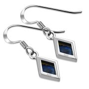 Synthetic Azure Blue Opal Rhombus Shape Silver Earrings, e403h